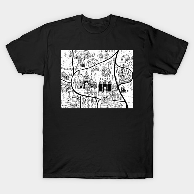Wooden Buildings T-Shirt by Ideacircus